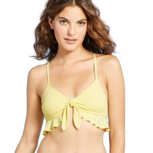 JUNIORS cute Ribbed Ruffle Tie-Front Bralette Bikini Top - Xhilaration yellow